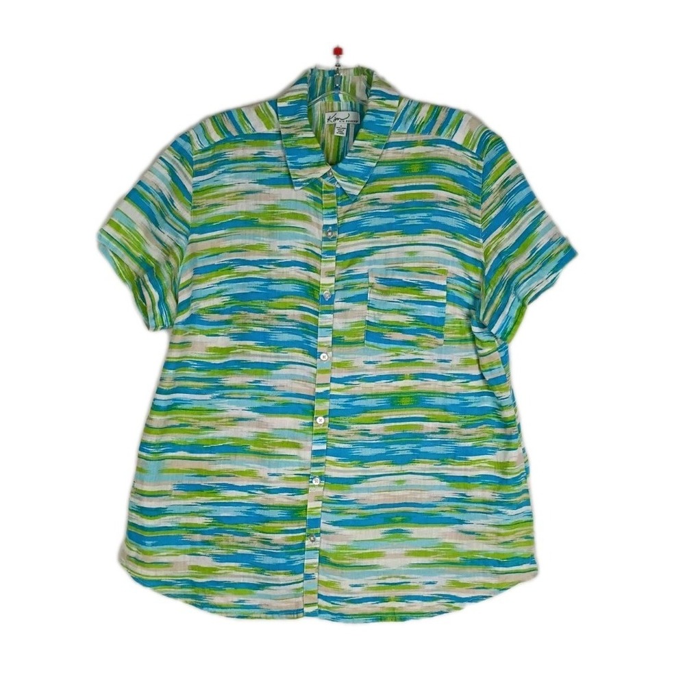 Kim Rogers Womens‎ Multicolor lightweight Short sleeve top Shirt Sz L 100% Linen